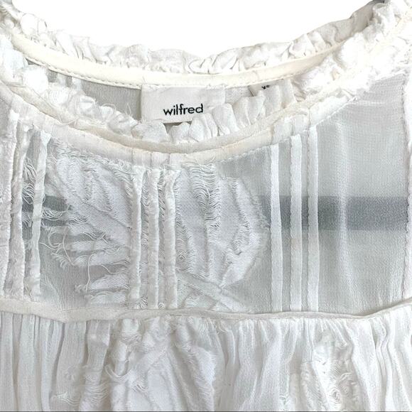 Aritzia Wilfred Palm Leaf Frayed Sheer Peasant Long Sleeve Blouse Top White XS - Picture 11 of 12